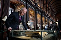 Vice President Joe Biden looks at James Joyce manuscripts in the Trinity College Library