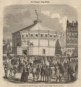 The Cirque d'Hiver, designed by the architect Jacques Ignace Hittorff, opened in 1852 as the Cirque Napoléon.