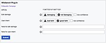 The plug-in is an interface that includes buttons for Wikipedians to assign labels to an edit and to add notes when appropriate.
