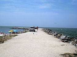 Protective stone pier at the end of the Yeysk Spit