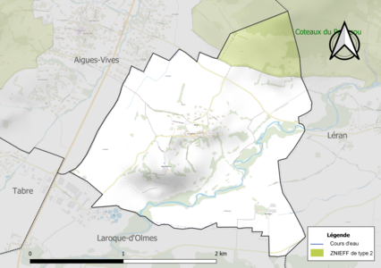 Carte de la ZNIEFF de type 2 sur la commune.