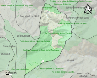 Carte des ZNIEFF de type 1 sur la commune.