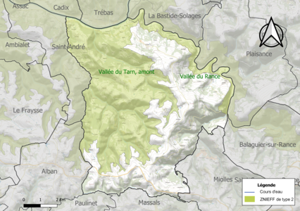 Carte des ZNIEFF de type 2 sur la commune.