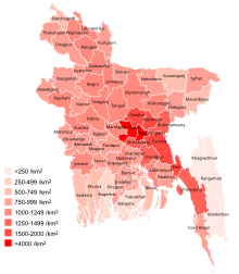 Бангладеш Bevölkerungsdichte 2011.svg