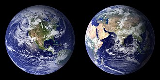 Blue Marble composite images generated by NASA in 2001 (left) and 2002 (right) BlueMarble-2001-2002.jpg