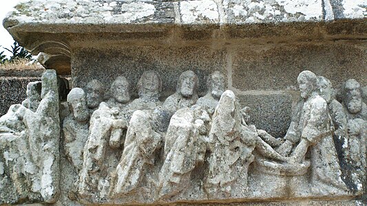 Le calvaire de Tronoën, Lavement des pieds, face est, registre inférieur.