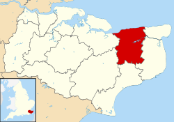 Canterburyn hallintopiirin sijainti Englannissa ja Kentissä.