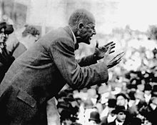 Eugene V. Debs speaking in Canton, Ohio, in 1918, being arrested for sedition shortly thereafter. Debs Canton 1918 large.jpg