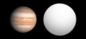 Сравнение размера WASP-6b с Юпитером.