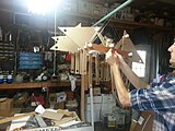 Fabricating the strandbeest using our nifty makeshift lift