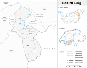 Karte von Beziak Brig Bezirk Brig frz.: District de Brigue