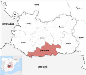 Die Lage der Comarca Sierra Morena in der Provinz Ciudad Real