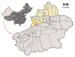 新疆ウイグル自治区の中のテケス県の位置