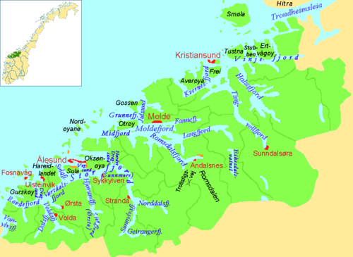 Fjorde und wichtige Orte im Fylke Møre og Romsdal