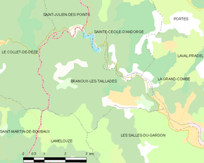 Poziția localității Branoux-les-Taillades