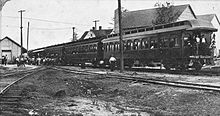 Mississippi Central Railroad passenger train in Sumrall, Mississippi, early 1900s. Mississippi Central Railroad Passenger Train, Sumrall, Mississippi (circa early 1900s).jpg