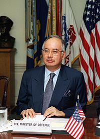 Malaysian Minister of Defense, Najib Razak, pi...