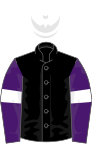 Black, purple sleeves, white armlets, white cap