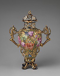 Rococo - perfume vase, by the Chelsea porcelain factory, c.1761, soft-paste porcelain and burnished gold ground, Metropolitan Museum of Art