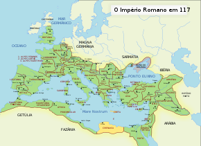 Провинция Крит и Киренаика на карте Римской империи в 117 году.
