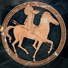 Interior of an Attic red-figure cup, about 450 Rider Cdm Paris 814.jpg