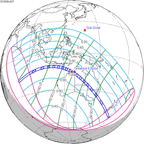 Carte de l'éclipse générale.