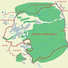 Carte de Sainte-Menehould présentant le réseau hydrographique