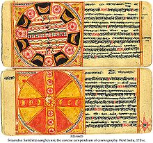 Work of Art showing maps and diagrams as per Jain Cosmography from 17th century CE Manuscript of 12th century Jain text Sankhitta Sangheyan Sankhitta Sangheyani Cosmography.jpg