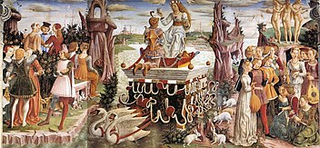 Palazzo Schifanoia, Trionfo di Venere. Nelle parti laterali dell'affresco sono presenti musici.