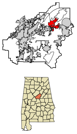 Location of Westover in Shelby County, Alabama.