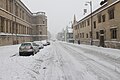 Looking south down St Aldate's in the snow, with Christ Church on the left.