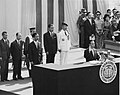 President Nguyễn Văn Thiệu assuming the office of the presidency on 31 October 1967 in front of Saigon Opera House, where the House of Representatives meet.