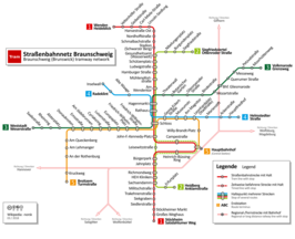 Netwerkkaart van de Tram van Braunschweig