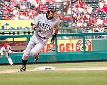 Ichiro Suzuki joined the Mariners in 2001. Suzuki Ichiro runs to homeplate.jpg