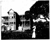 Black and white photograph of Caves House (now Caves House Hotel) near Ngilgi Cave (formerly Yallingup Cave).