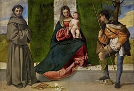 Madonna met kind tussen de heiligen Antonius van Padua en Rochus