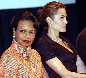 English: Angelina Jolie and Condoleezza Rice d...