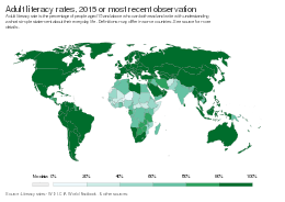 Adult literacy rates, 2015 or most recent observation Adult literacy rates, 2015 or most recent observation, OWID.svg