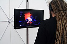 A man playing a video game at the Japan Media Arts Festival. Spatial abilities can be affected by experiences such as playing action video games, complicating research on sex differences in spatial abilities. Ars Electronica Festival 2009 - Japan Media Arts Festival 02.jpg