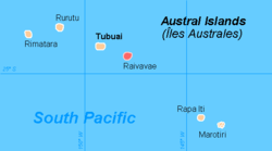 Raevavae korostettuna Australsaarten kartalla