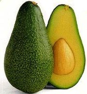 Avocado fruit (cv. 'Fuerte'); left: whole, right: in section