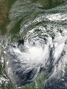 Satellite image of Barry intensifying over the Gulf of Mexico on July 12