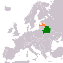 Карта с указанием населенных пунктов Беларуси и Латвии