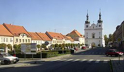 Breznice PB CZ town square SS Francis and Ignatius church 615.jpg
