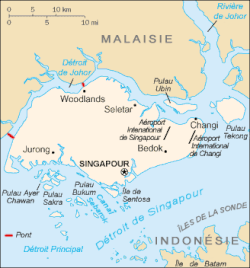 Carte de Singapour avec le détroit de Johor au nord.