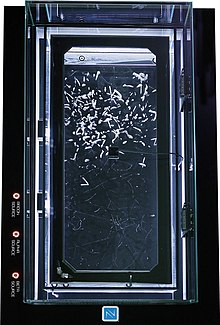 Cloud chambers are used to visualise ionizing radiation. This image show the tracks of particles, which ionise saturated air and leave a trail of water vapour. Cloud chambers played an important role of particle detectors.jpg