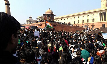 Manifestation étudiante contre la violence envers les femmes, 22 décembre 2012, colline de Raisina