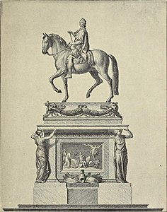 The finished equestrian statue of Louis XV for Place de la Concorde, completed by Jean-Baptiste Pigalle (1762)