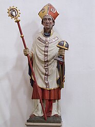 Godehard als Bischof von Hildesheim mit Stab und Hildesheimer Marienreliquiar (Basilika St. Godehard, Hildesheim, 19. Jh.)