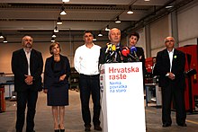 Milanovic with other members of the Croatia is Growing coalition, 8 September 2015 Jerneic, Hrelja, Milanovic, Tireli, Grcic signing coalition agreement.jpg